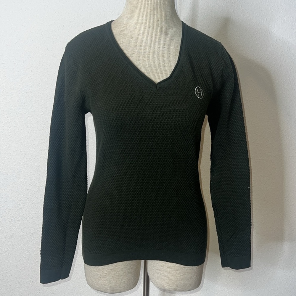 Harcour Waffle Weave Long Sleeve V-Neck